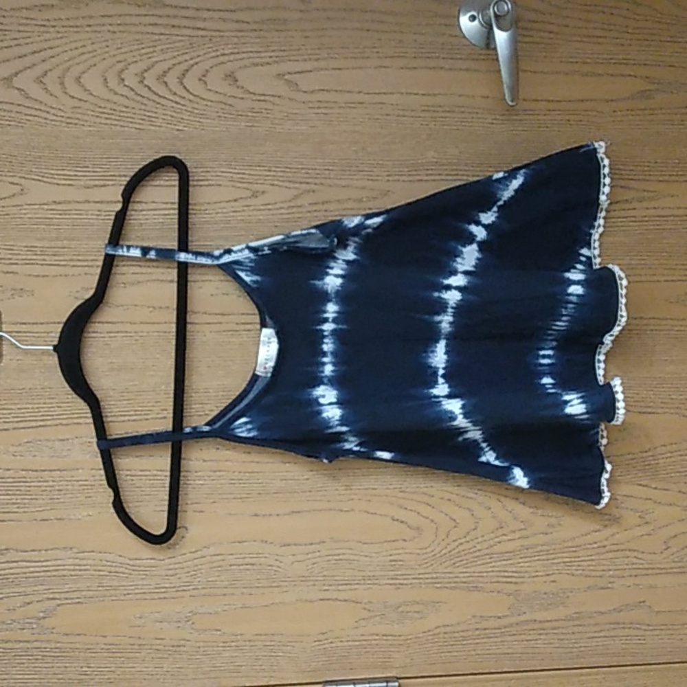Love Crazy Blue and White Tie Dye Striped Flowy Tank Top
